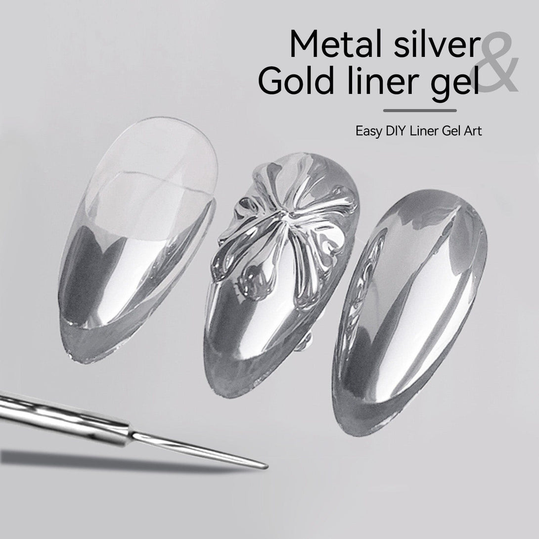 2 Bottles Mirror Effect Metal Silver & Gold Liner Gel 8ml Gel Nail Polish BORN PRETTY 