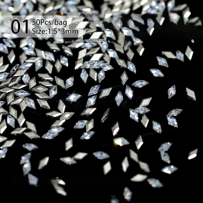 50pcs White Rhombus Rhinestones #01 Clearance No Brand 