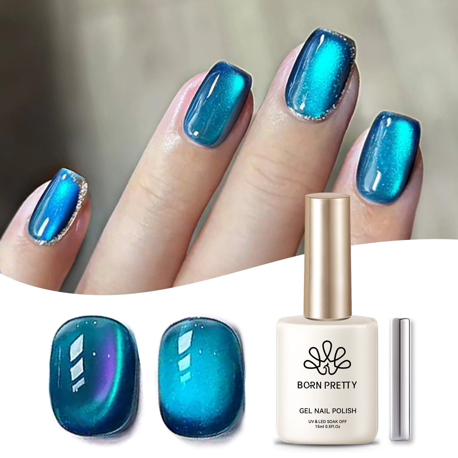 [US ONLY] Blue Cat Magnetic Gel Polish Sea Blue 15ml Gel Nail Polish BORN PRETTY 