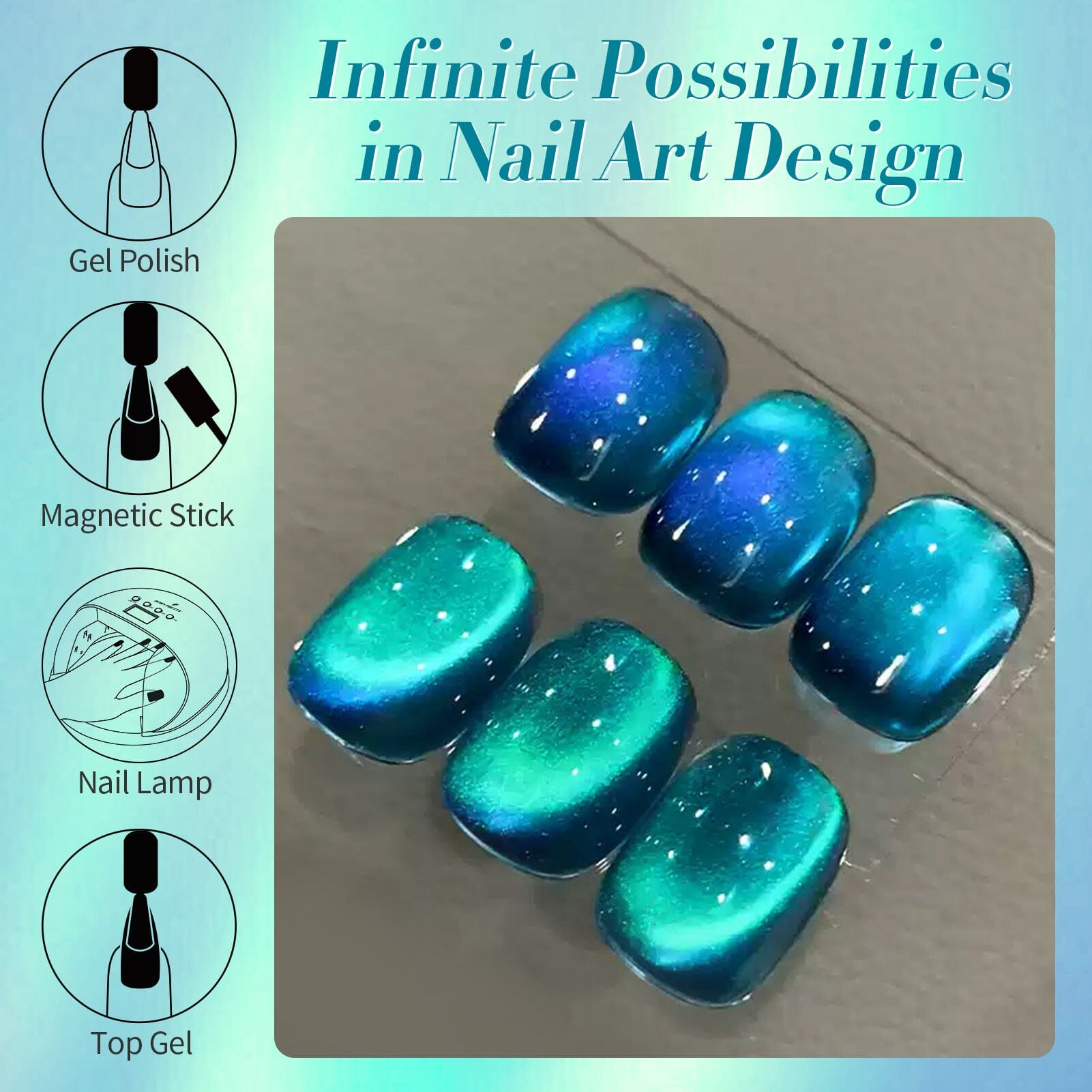 Glass Cat Magnetic Gel MY83 Sea Blue 15ml HEMA/TPO FREE Gel Nail Polish BORN PRETTY 