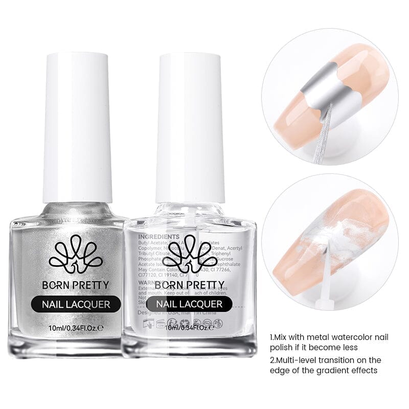 Metal Watercolor Nail Polish 10ml Nail Polish BORN PRETTY Metal+Clear 