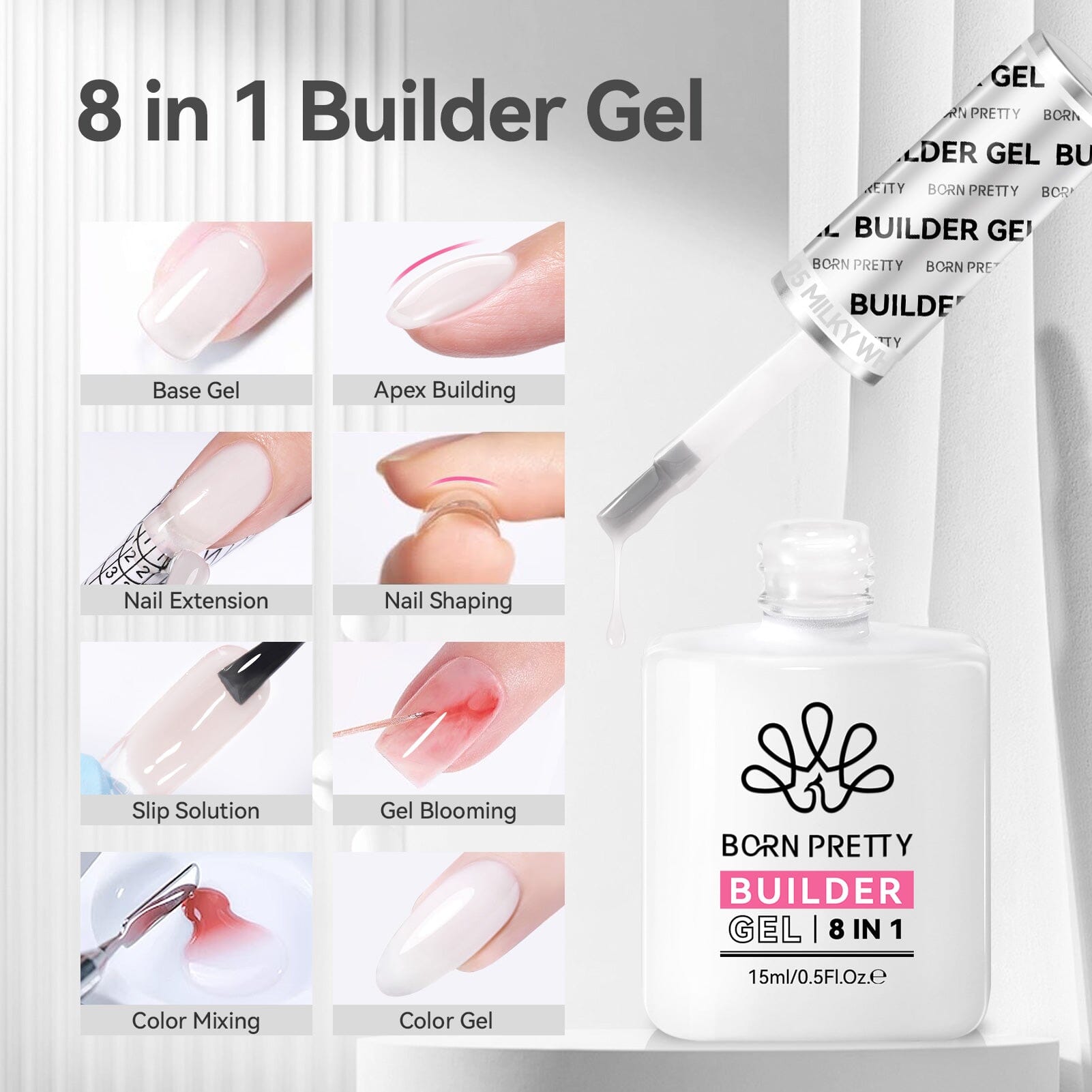 Milky White 8 in 1 Builder-Gel BG05 15ml Gel Nail Polish BORN PRETTY 