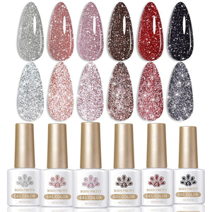 6 Colors Red Black Reflective Glitter Gel Polish Set 7ml Gel Nail Polish BORN PRETTY 