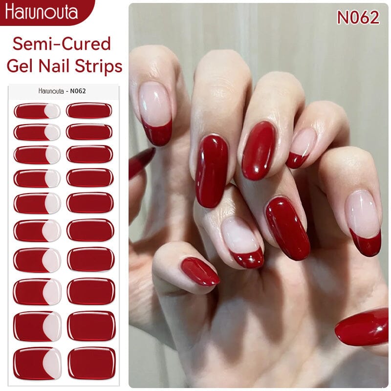 20 Tips Semi-Cured Gel Nail Strips N061-N078 Nail Sticker Harunouta N062 