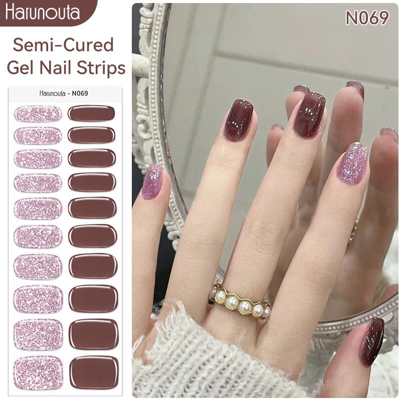 20 Tips Semi-Cured Gel Nail Strips N061-N078 Nail Sticker Harunouta N069 