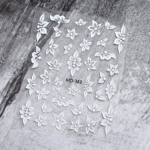 White Flowers Embossed 3D Nail Stickers MO363 Nail Sticker No Brand 
