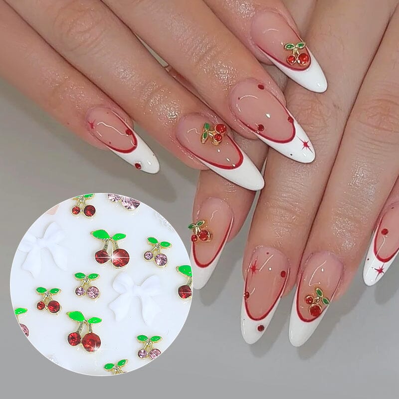24pcs 3D Heart Bowknot Cherry Nail Decorations Mixed Rhinestones Charms Nail Decoration No Brand 