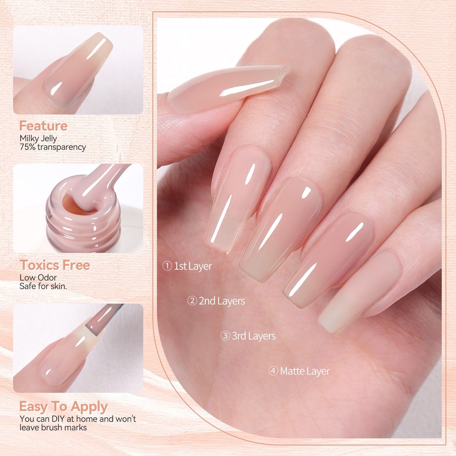 Nude Silk Peach Milky Jelly Gel Polish #21 15ml Gel Nail Polish BORN PRETTY 