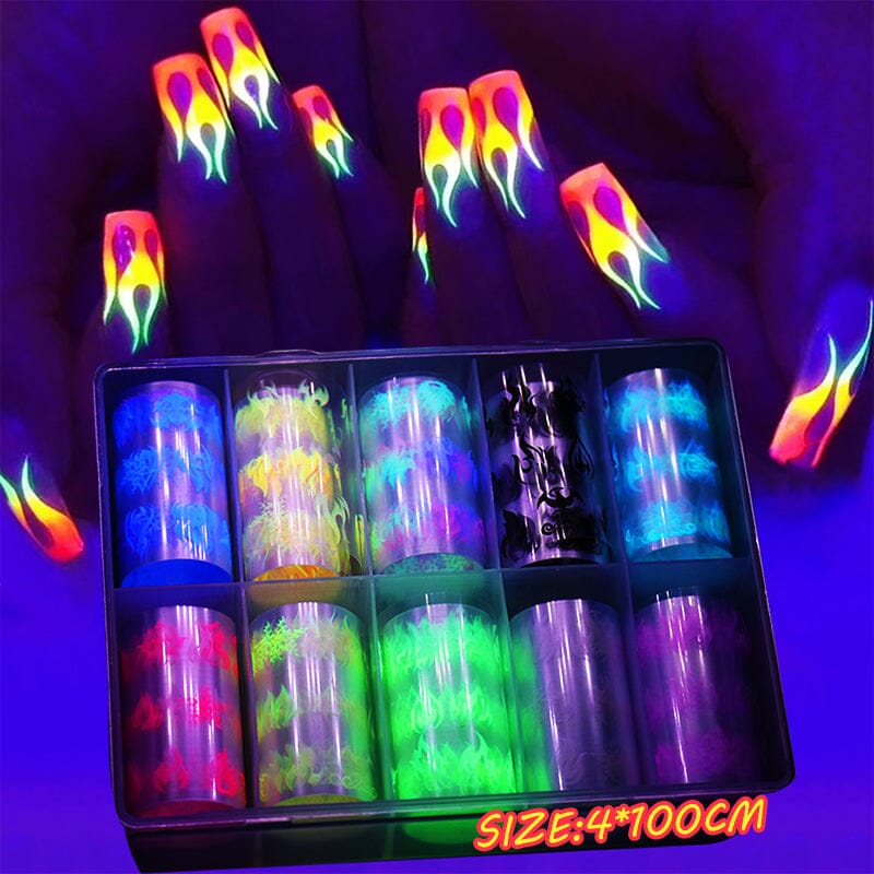 10pcs Neon Luminous Fire Nail Transfer Foil Stickers Nail Sticker No Brand 