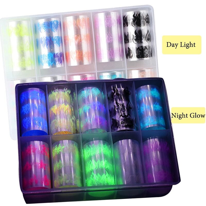 10pcs Neon Luminous Fire Nail Transfer Foil Stickers Nail Sticker No Brand 