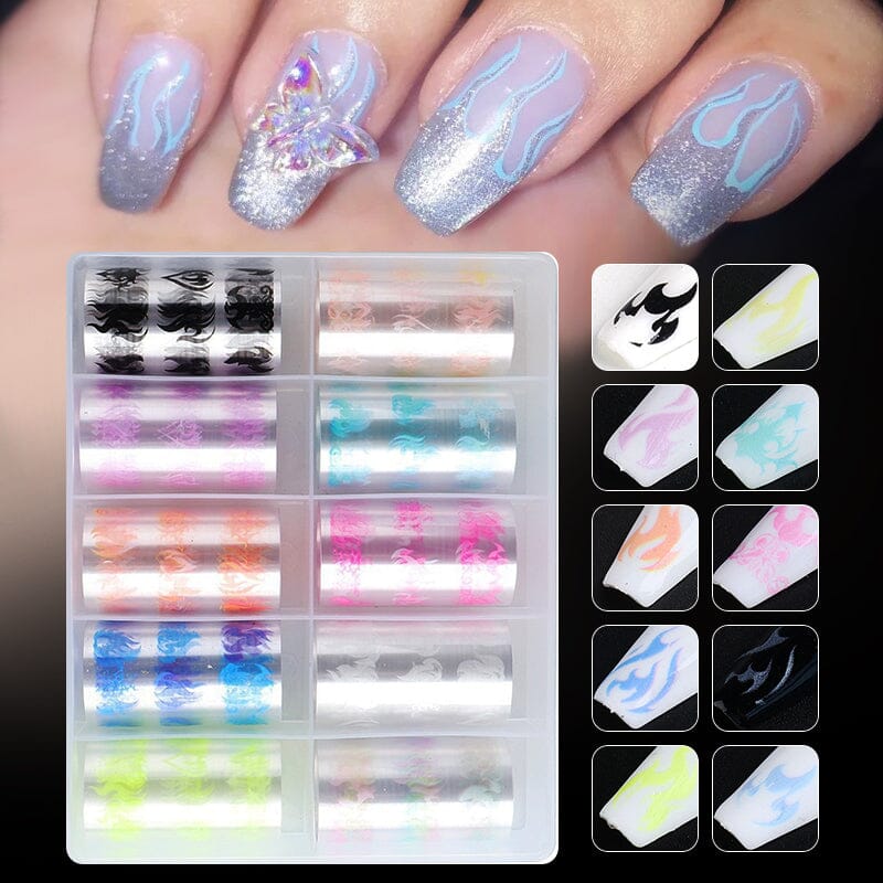 10pcs Neon Luminous Fire Nail Transfer Foil Stickers Nail Sticker No Brand 