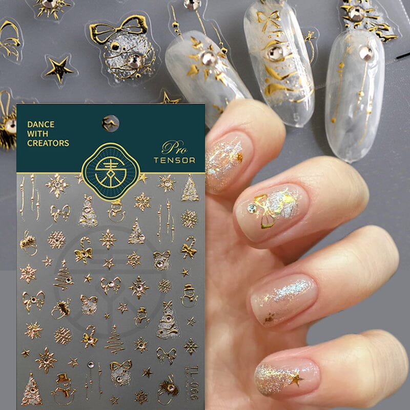 Gold 3D Nail Stickers Bowknot Star Christmas Patterns TL-066 Nail Sticker No Brand 