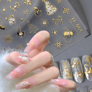 Gold 3D Nail Stickers Bowknot Star Christmas Patterns TL-066 Nail Sticker No Brand 