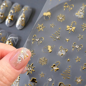 Gold 3D Nail Stickers Bowknot Star Christmas Patterns TL-066 Nail Sticker No Brand 