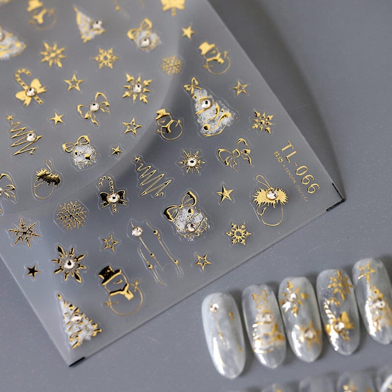 Gold 3D Nail Stickers Bowknot Star Christmas Patterns TL-066 Nail Sticker No Brand 