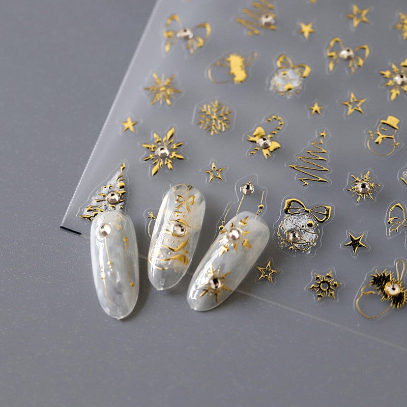 Gold 3D Nail Stickers Bowknot Star Christmas Patterns TL-066 Nail Sticker No Brand 