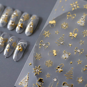 Gold 3D Nail Stickers Bowknot Star Christmas Patterns TL-066 Nail Sticker No Brand 