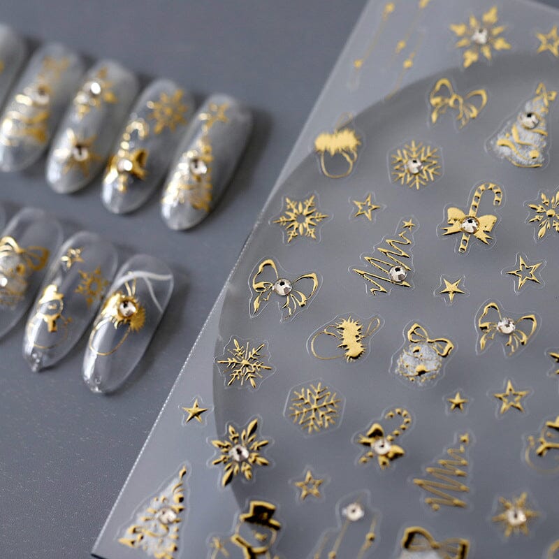 Gold 3D Nail Stickers Bowknot Star Christmas Patterns TL-066 Nail Sticker No Brand 