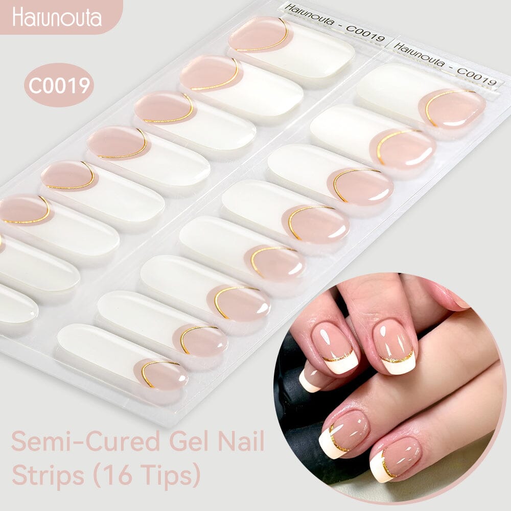 16 Tips Semi-Cured Gel Nail Strips C001-C056 Nail Sticker Harunouta C019 