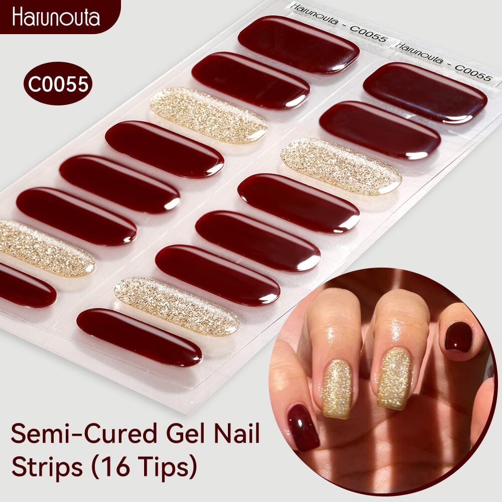 16 Tips Semi-Cured Gel Nail Strips C001-C056 Nail Sticker Harunouta C055 