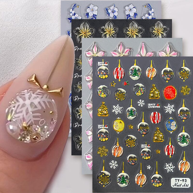 Jelly Rhinestones Christmas 5D Embossed Nail Stickers