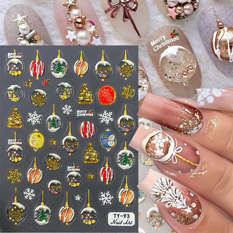 Jelly Rhinestones Christmas 5D Embossed Nail Stickers