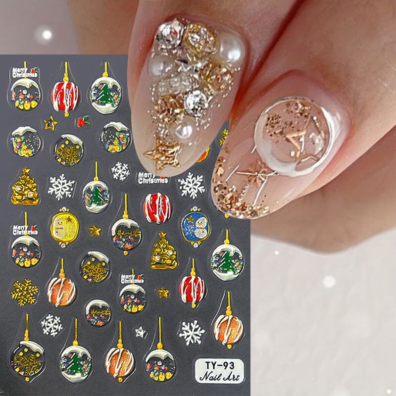 Jelly Rhinestones Christmas 5D Embossed Nail Stickers Nail Sticker No Brand 