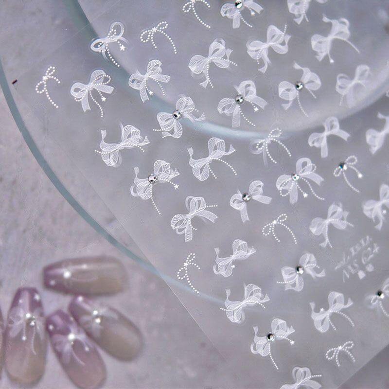 White Lace Bowknot 3D Self Adhesive Nail Stickers #01 Nail Art No Brand 