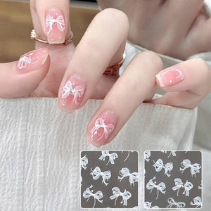 White Lace Bowknot 3D Self Adhesive Nail Stickers #02 Nail Art No Brand 