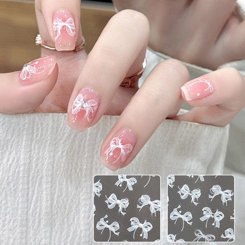 White Lace Bowknot 3D Self Adhesive Nail Stickers #02 Nail Art No Brand 