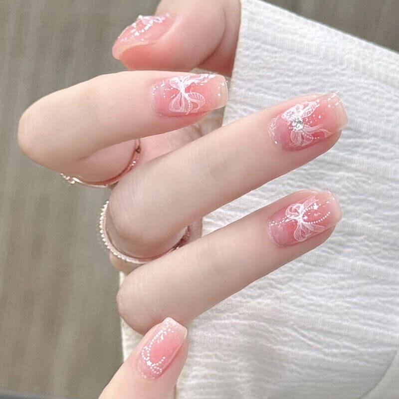 White Lace Bowknot 3D Self Adhesive Nail Stickers #02 Nail Art No Brand 