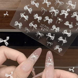 White Lace Bowknot 3D Self Adhesive Nail Stickers #01 Nail Art No Brand 