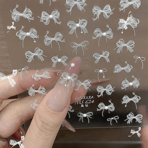 White Lace Bowknot 3D Self Adhesive Nail Stickers #02 Nail Art No Brand 
