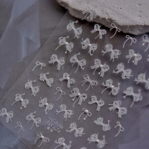 White Lace Bowknot 3D Self Adhesive Nail Stickers #02 Nail Art No Brand 