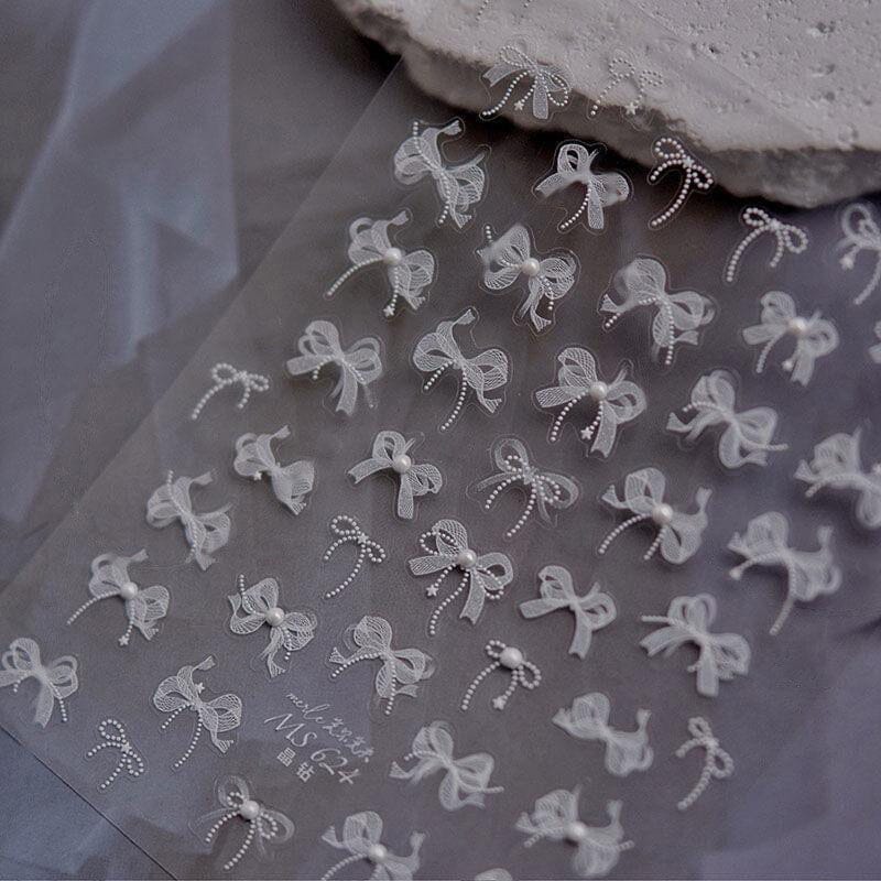 White Lace Bowknot 3D Self Adhesive Nail Stickers #02 Nail Art No Brand 