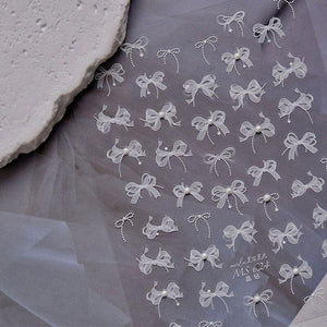 White Lace Bowknot 3D Self Adhesive Nail Stickers #01 Nail Art No Brand 
