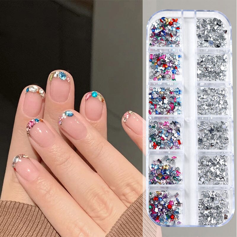12 Grids Mini Mixed Rhinestones 3D Nail Decorations Nail Art No Brand 