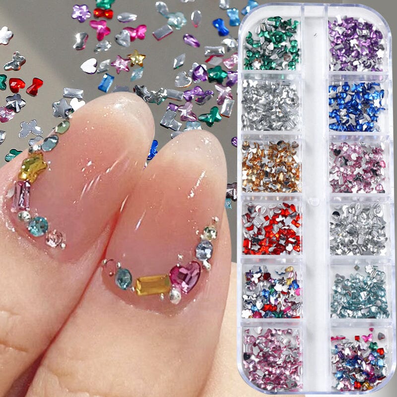 12 Grids Mini Mixed Rhinestones 3D Nail Decorations Nail Art No Brand 