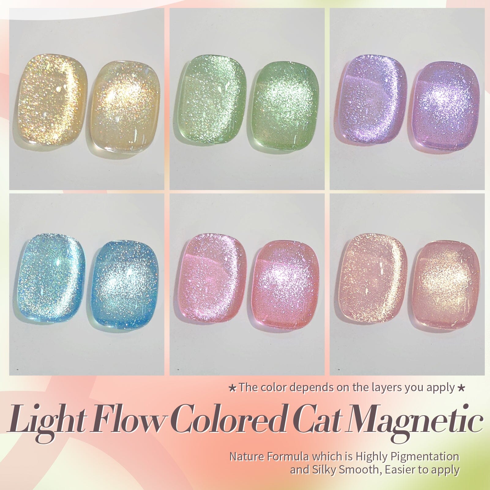6 Colors Light Flow Colored Cat Magnetic Gel Polish Set M02 7ml Gel Nail Polish BORN PRETTY 