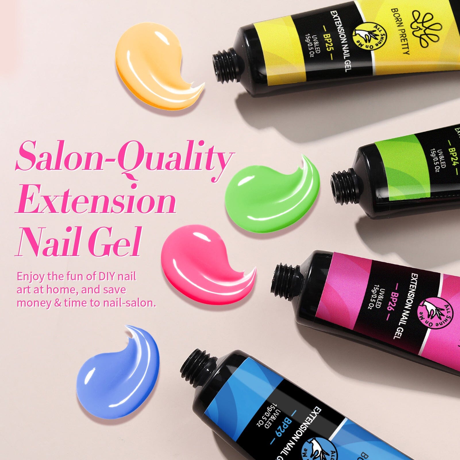 6 Colors Neon Extension Nail Gel Kit 15g Gel Nail Polish BORN PRETTY 