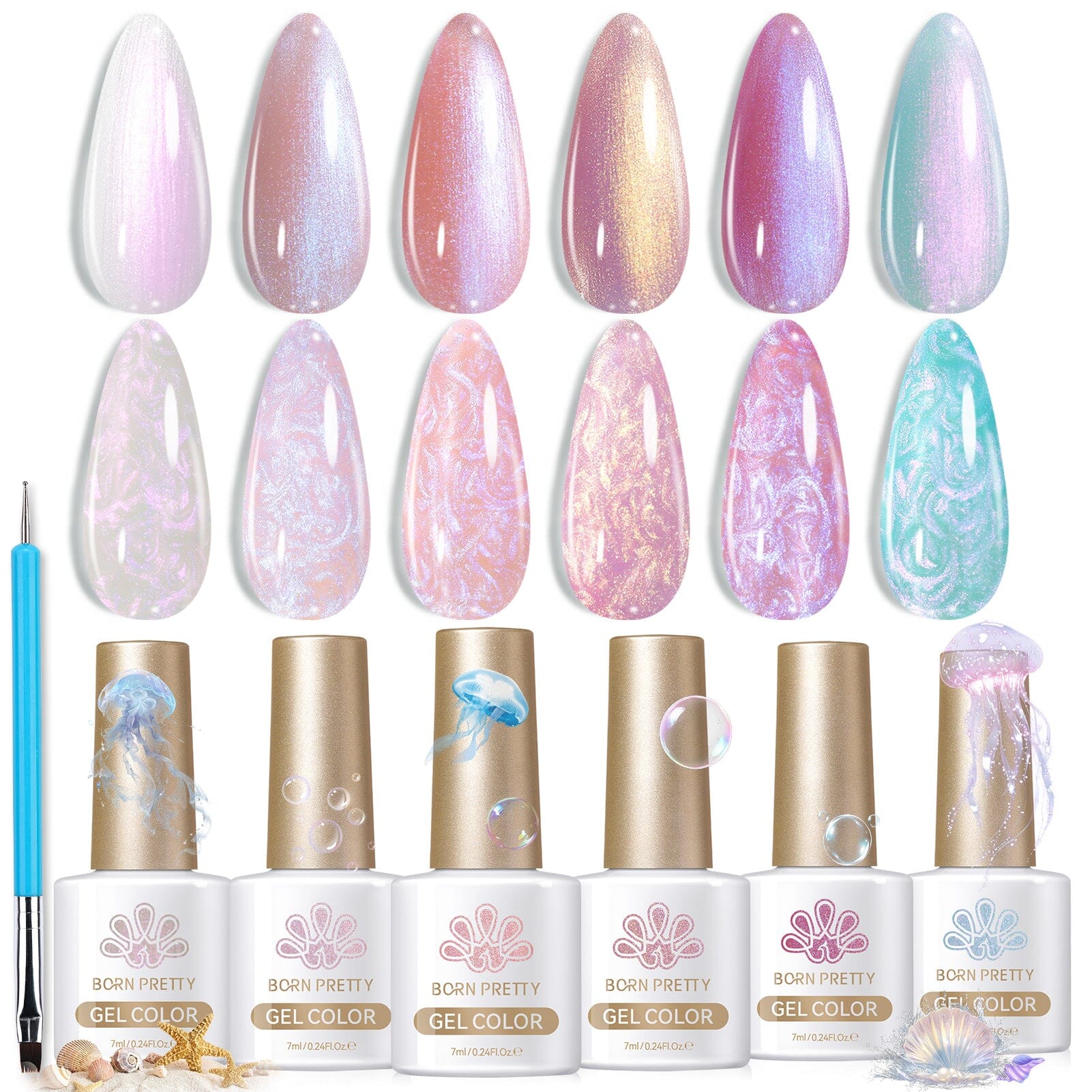 6 Colors Pearl Thread Swirl Gel Polish Set T02 Nebulas 7ml Gel Nail Polish BORN PRETTY 