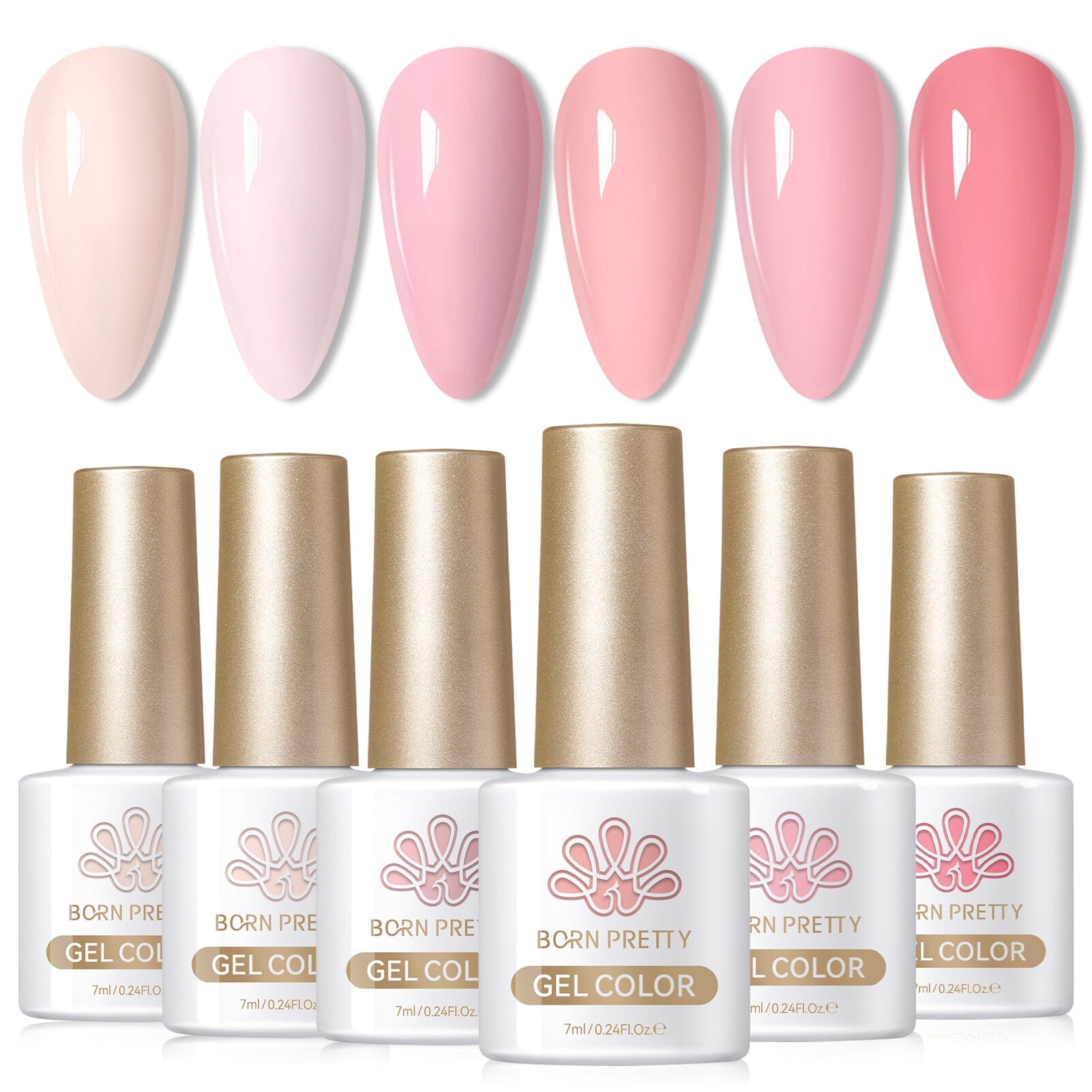 6 Colors Pink Gel Polish Set S01 Barely Beauty 7ml Gel Nail Polish BORN PRETTY 
