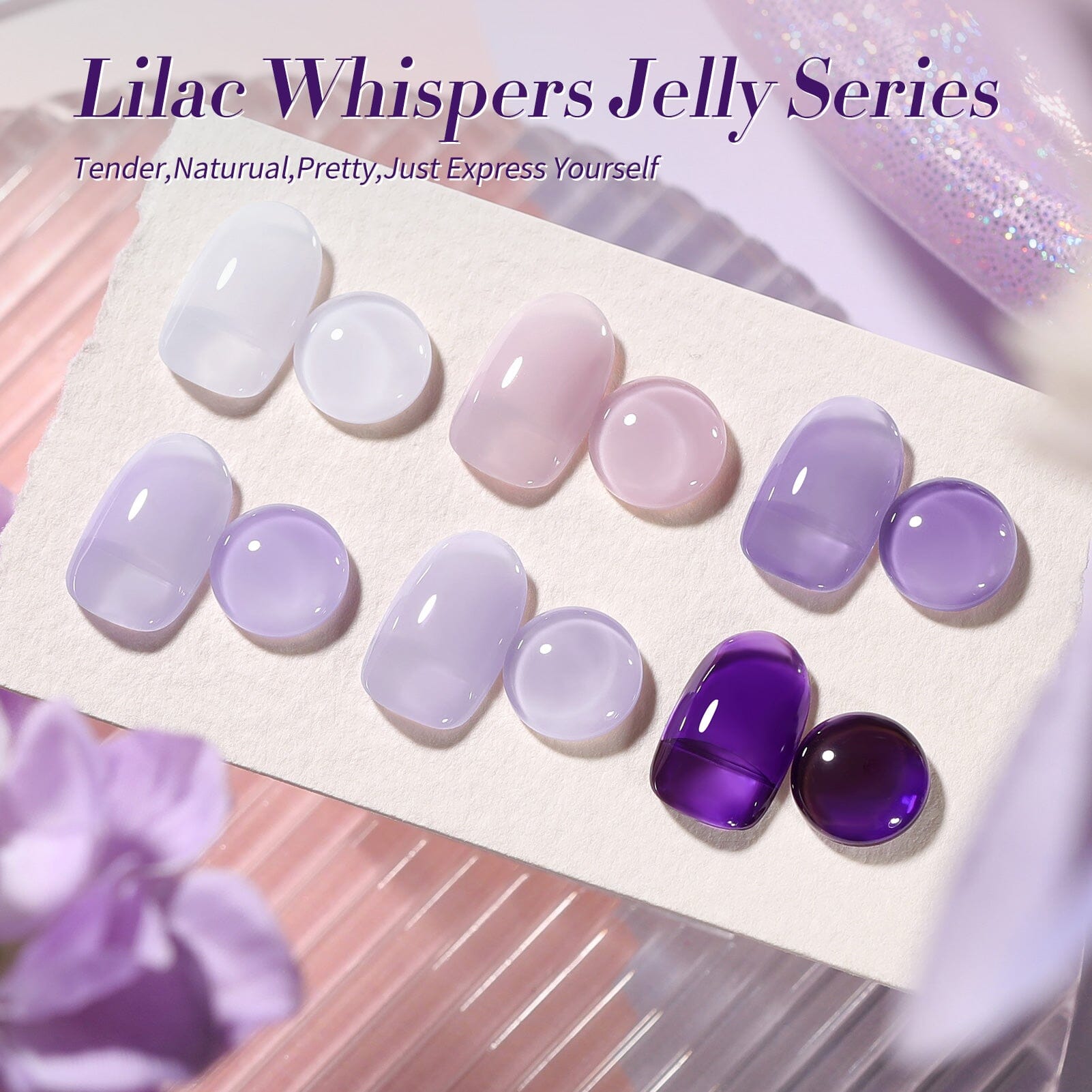 6 Colors Purple Ice Jelly Gel Polish Set J04 Lilac Whispers 7ml Gel Nail Polish BORN PRETTY 