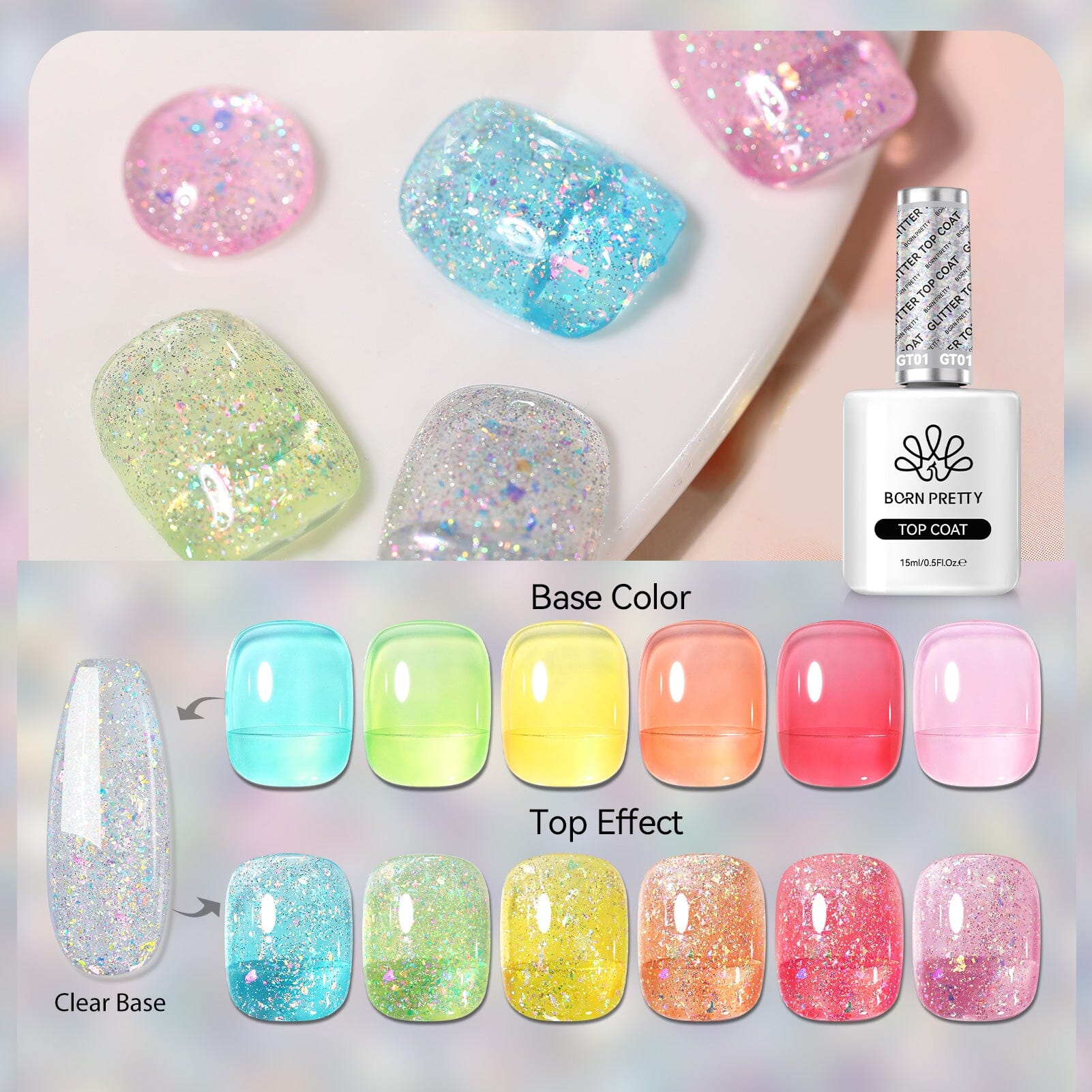 Mica Reflective Glitter Top Coat 15ml Gel Nail Polish BORN PRETTY 
