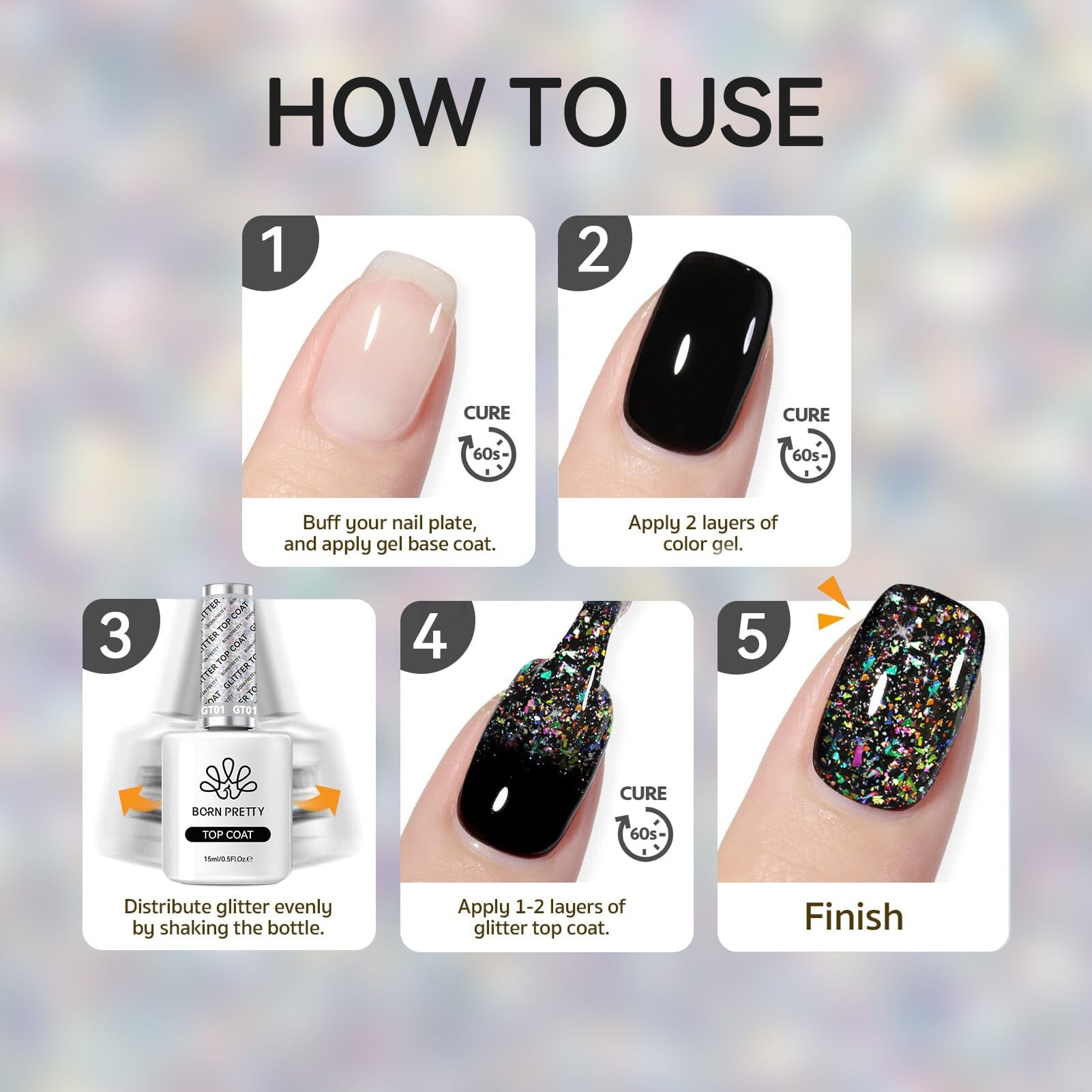 Mica Reflective Glitter Top Coat 15ml Gel Nail Polish BORN PRETTY 