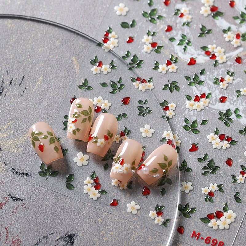 White Floral Jelly Self-Adhesive Nail Stickers M698
