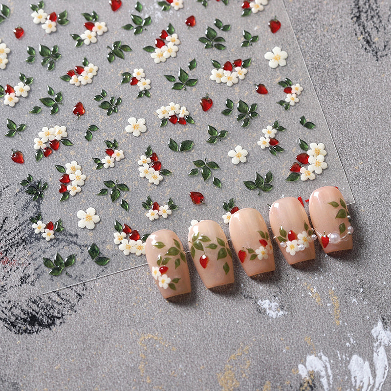 White Floral Jelly Self-Adhesive Nail Stickers M698