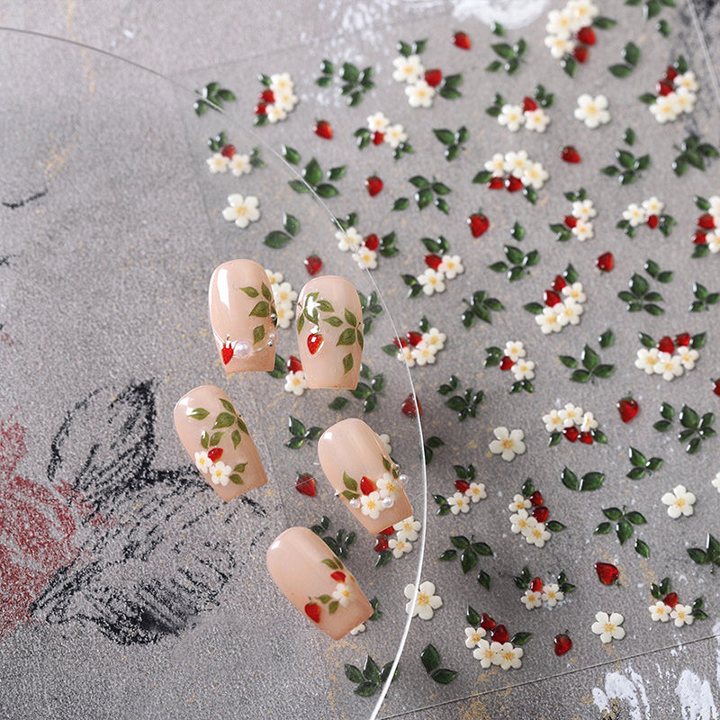 White Floral Jelly Self-Adhesive Nail Stickers M698