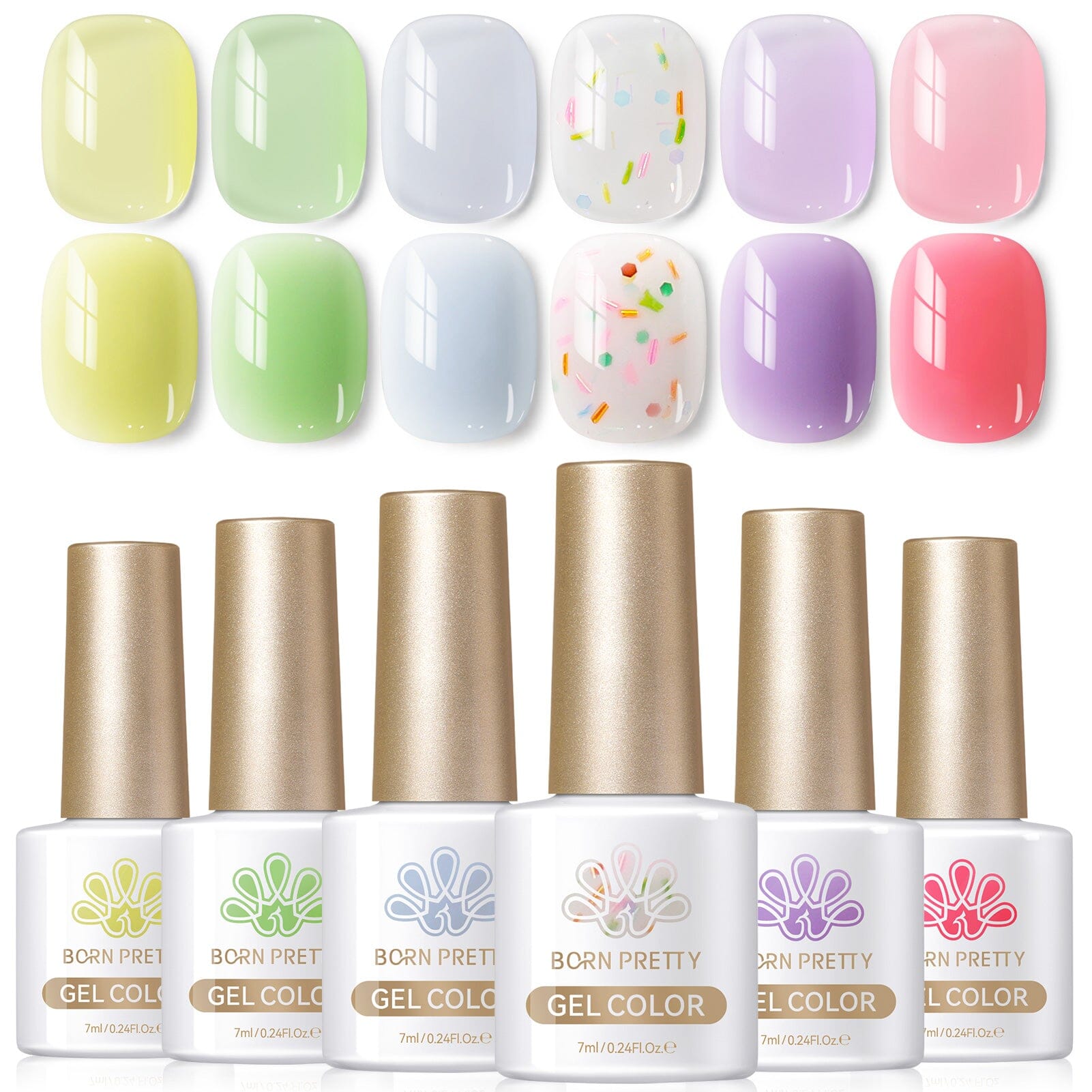 6 Colors Spring Jelly Gel Polish Set J05 Candy Glass 7ml Gel Nail Polish BORN PRETTY 