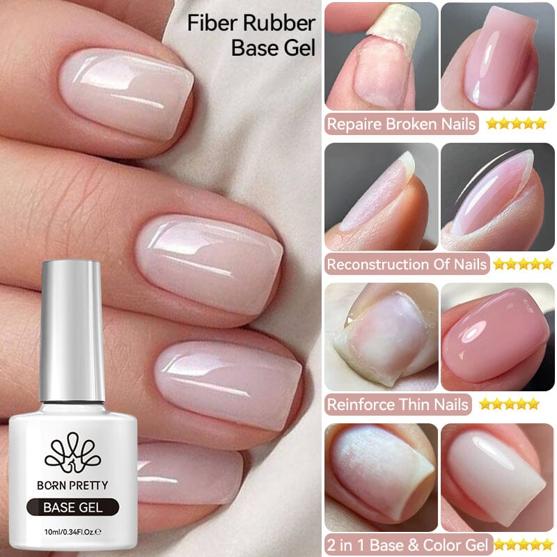 Fiber Rubber Base Gel FB01 Clear 10ml Gel Nail Polish BORN PRETTY 